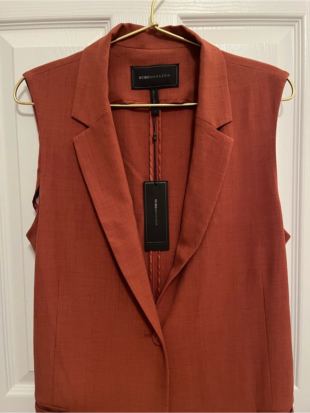 NWT BCBGMAXAZRIA Tiger Eye Belted Long Vest – Size L - Picture 3 of 16